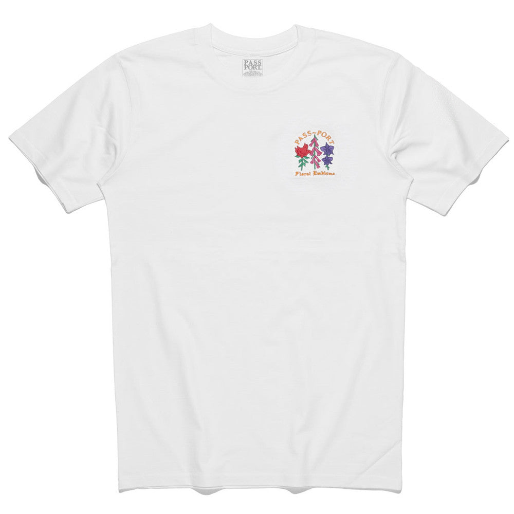 Passport Floral Emblem Embroidery T-shirt - White